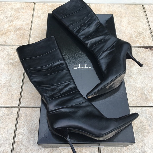 Sebastian Milano Shoes - Sebastian black leather pointed toe heeled boots